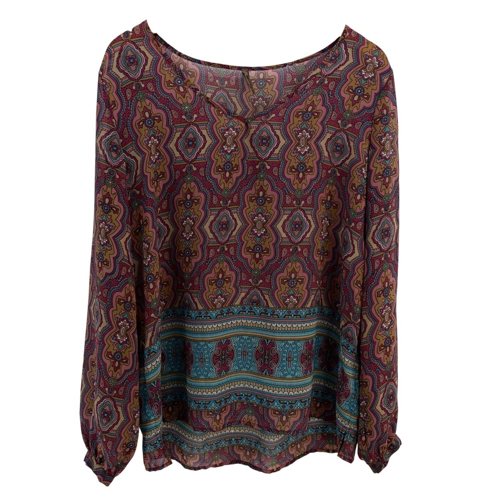 Stetson Long Sleeve Bohemian Tunic Blouse Medium Western Boho Chic Womens